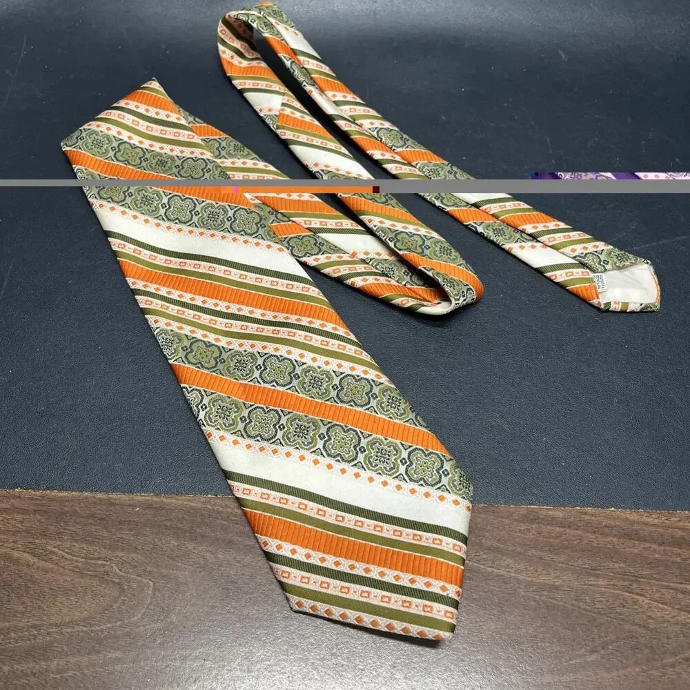 Vintage Cohen’s by DAMON Mens Necktie 1960s Orange Green White Textured, Texas